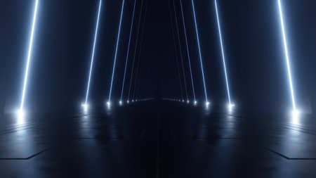 3d rendering of dark abstract sci-fi tunnel, Futuristic spaceship corridor.の写真素材