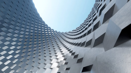 Abstract modern architecture with wavy facade, 3d rendering.の写真素材