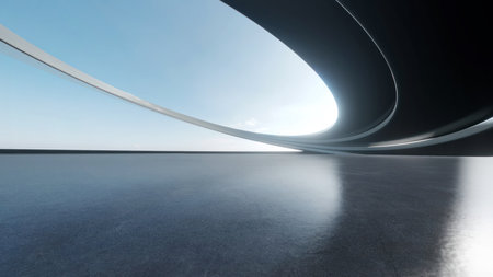 3d render of abstract futuristic architecture with empty concrete floor. Scene for car presentation.の写真素材