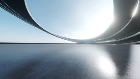 3d render of abstract futuristic architecture with empty concrete floor. Scene for car presentation.の写真素材