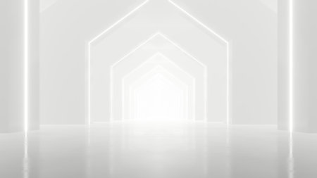 3d rendering of white abstract sci-fi tunnel, Futuristic spaceship corridor.の写真素材