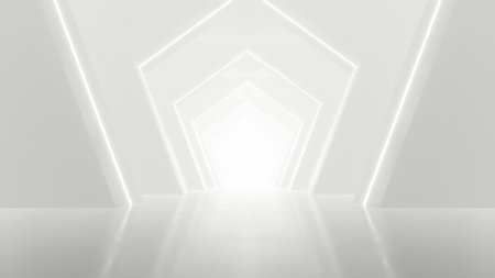 3d rendering of white abstract sci-fi tunnel, Futuristic spaceship corridor.の写真素材