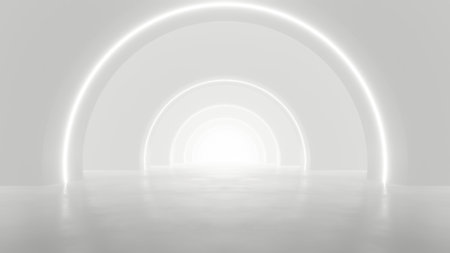 3d rendering of white abstract sci-fi tunnel, Futuristic spaceship corridor.の写真素材