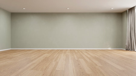3d rendering of empty room with wooden floor and concrete wall.の写真素材