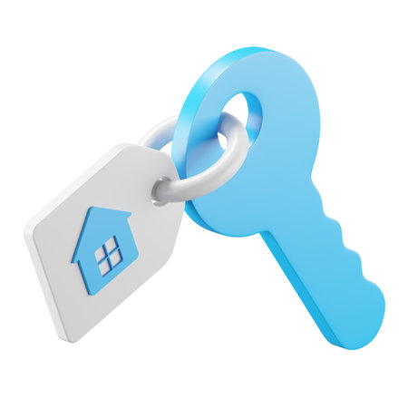 3d icon rendering of key and price tag isolated background.の写真素材