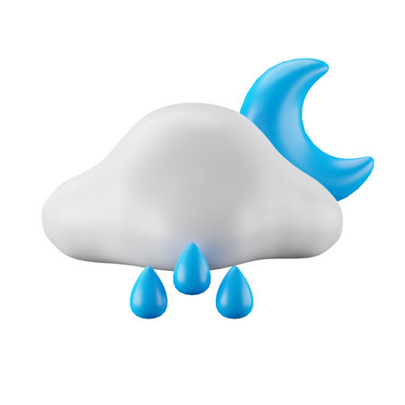 3d icon rendering of rainy in the night, weather forecast.の写真素材