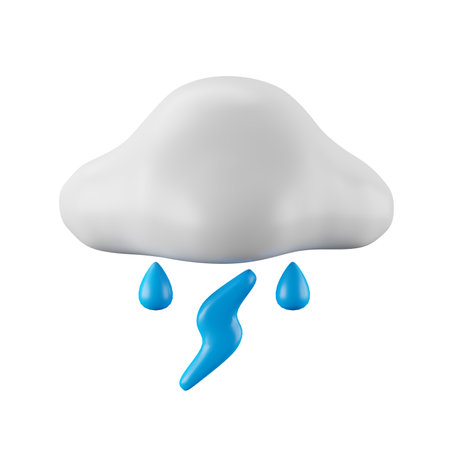 3d icon rendering of rainy day and thunder, weather forecast.の写真素材