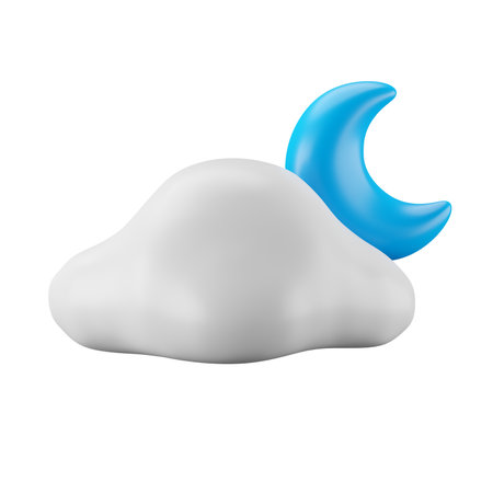 3d icon rendering of cloud and moon, weather forecast.の写真素材