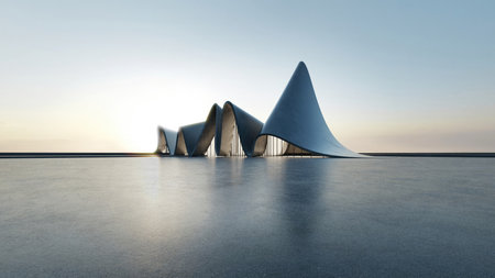 3d render of abstract futuristic architecture with empty concrete floor. Scene for car presentation.の写真素材