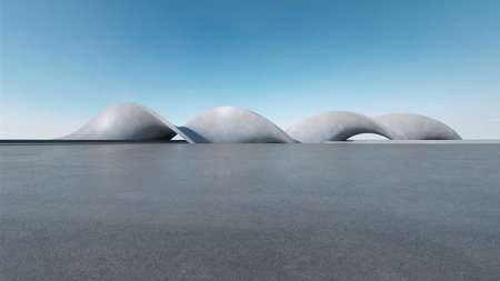 3d render of abstract futuristic architecture with empty concrete floor. Scene for car presentation.の写真素材