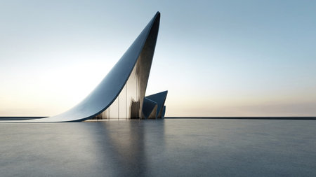 3d render of abstract futuristic architecture with empty concrete floor. Scene for car presentation.の写真素材