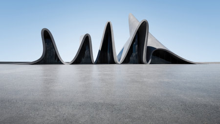 3d render of abstract futuristic architecture with empty concrete floor. Scene for car presentation.の写真素材