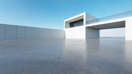 3d render of abstract modern architecture with empty concrete floor, car presentation background.の写真素材