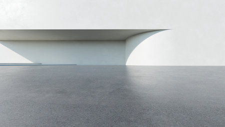 3d render of abstract modern architecture with empty concrete floor, car presentation background.の写真素材