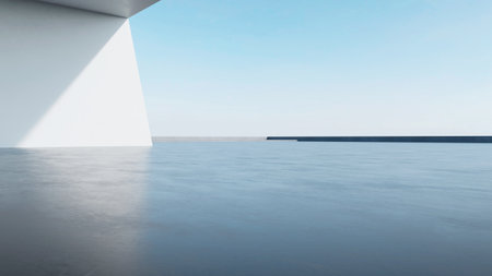 3d render of abstract modern architecture with empty concrete floor, car presentation background.の写真素材