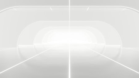 Abstract white futuristic geometric tunnel, architecture design concept, 3d rendering.の写真素材