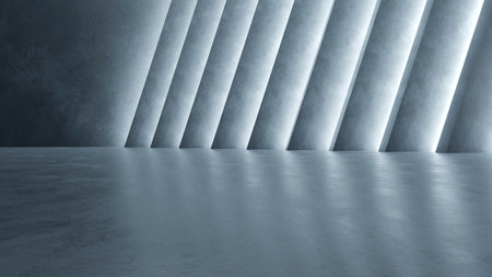 3d rendering of dark abstract architecture and neon light with empty concrete floor.の写真素材
