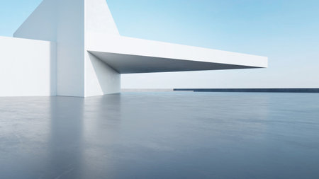 3d render of abstract modern architecture with empty concrete floor, car presentation background.の写真素材