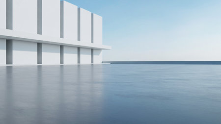 3d render of abstract modern architecture with empty concrete floor, car presentation background.の写真素材