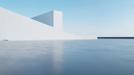 3d render of abstract modern architecture with empty concrete floor, car presentation background.の写真素材