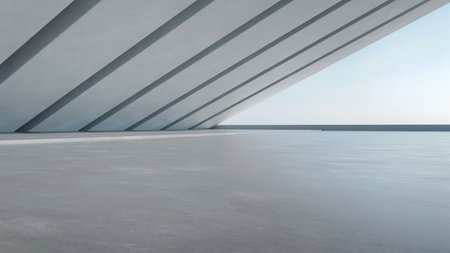 3d render of abstract modern architecture with empty concrete floor, car presentation background.の写真素材