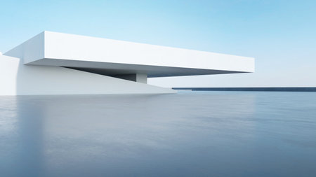 3d render of abstract modern architecture with empty concrete floor, car presentation background.の写真素材