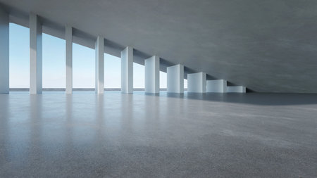 3d render of abstract modern architecture with empty concrete floor, car presentation background.の写真素材