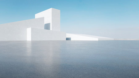 3d render of abstract modern architecture with empty concrete floor, car presentation background.の写真素材