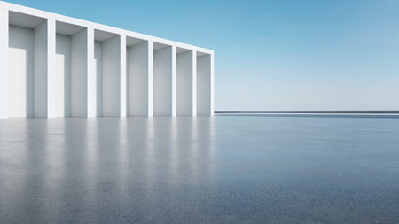 3d render of abstract modern architecture with empty concrete floor, car presentation background.の写真素材