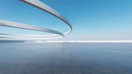 3d render of abstract futuristic architecture with empty concrete floor. Scene for car presentation.