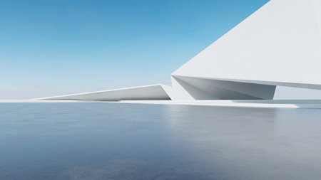 3d render of abstract futuristic architecture with empty concrete floor. Scene for car presentation.の写真素材