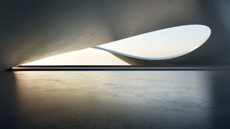 3d render of abstract futuristic architecture with empty concrete floor. Scene for car presentation.の写真素材