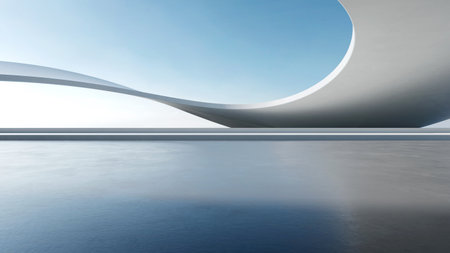 3d render of abstract futuristic architecture with empty concrete floor. Scene for car presentation.の写真素材
