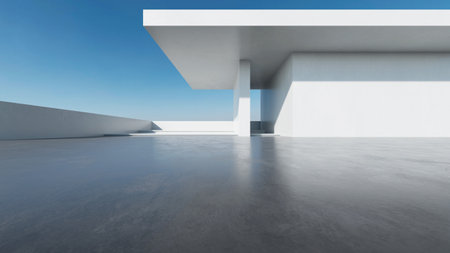 3d render of abstract futuristic architecture with empty concrete floor. Scene for car presentation.