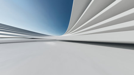 3d render of abstract wavy futuristic architecture with concrete floor.の写真素材