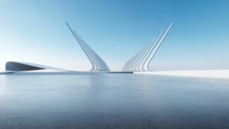 3d render of abstract futuristic architecture with empty concrete floor. Scene for car presentation.