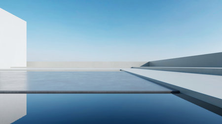Abstract modern architecture with empty concrete floor, Futuristic design, Scene for car presentation.の写真素材