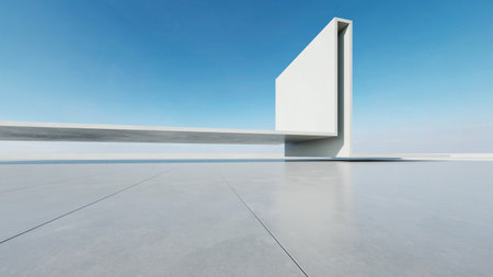 3d render of abstract modern architecture with empty concrete floor, car presentation background.