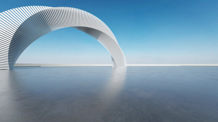3d render of abstract structure futuristic architecture with empty concrete floorの写真素材