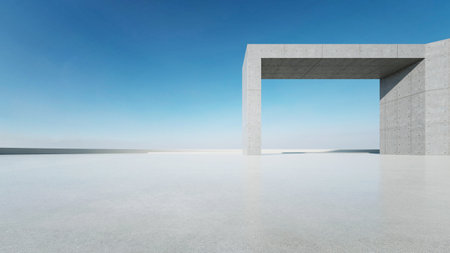 3d render of abstract modern concrete architecture with empty cement floor, minimal exterior, car presentation backgroundの写真素材