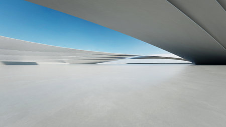 3d render of abstract curve structure futuristic architecture with empty concrete floorの写真素材