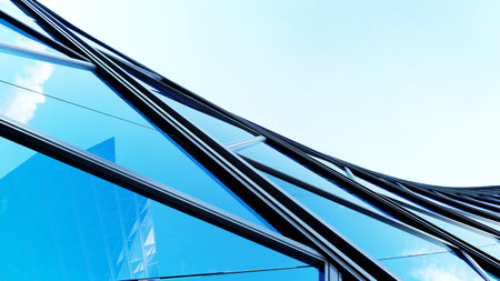 3d rendering of modern architecture, Skyscraper glass office building with curve glass window