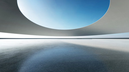 3d render of abstract curve structure futuristic architecture with empty concrete floorの写真素材