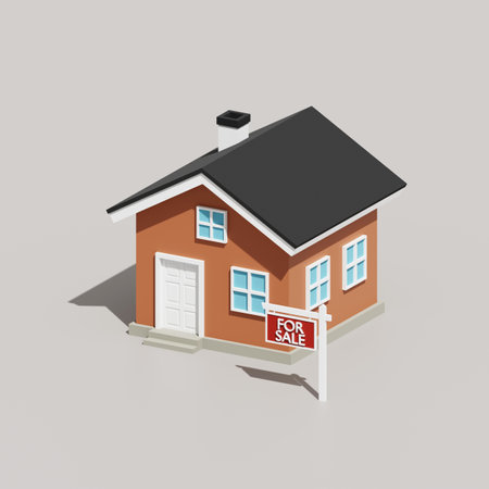 3d render of a small house with for sale sign text, Real estate concept,の写真素材