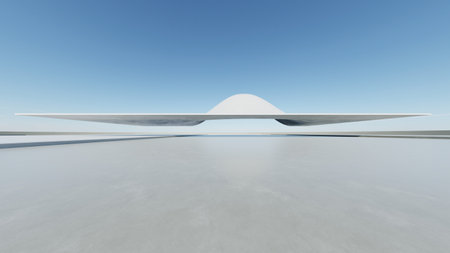 3d render of abstract modern architecture with empty cement floor, minimal exterior, car presentation backgroundの写真素材