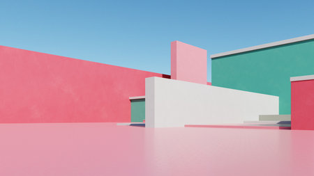 3d illustration of abstract minimal architecture background, geometric architectural design, 3d renderingの写真素材