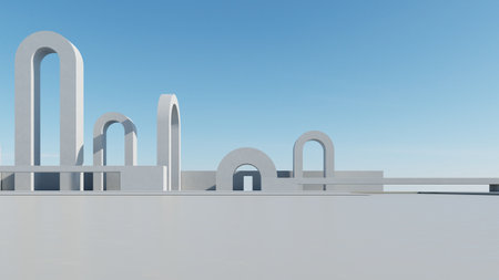 3d illustration of abstract minimal arch architecture background, geometric architectural design, 3d renderingの写真素材