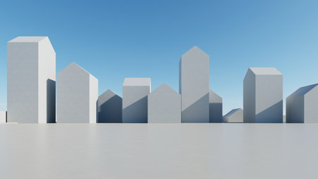 3d render of abstract modern architecture with empty cement floor, minimal exterior, car presentation backgroundの写真素材