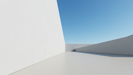 3d render of abstract modern architecture with empty cement floor, minimal exterior, car presentation backgroundの写真素材