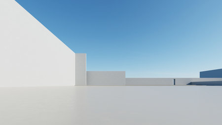 3d render of abstract modern architecture with empty cement floor, minimal exterior, car presentation backgroundの写真素材